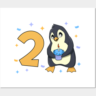 I am 2 with penguin - kids birthday 2 years old Posters and Art